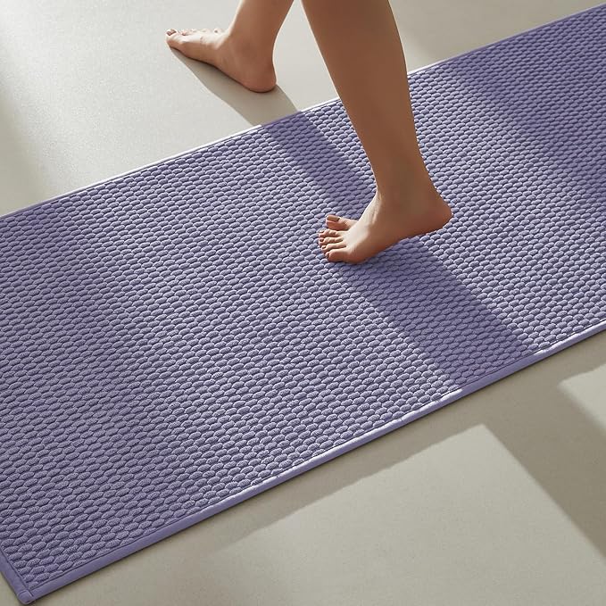 TYUU Bathroom Runner Rugs, Long Bath Mat Runner Washable Thin Quick Dry Low Pile Bathroom Runner Rugs Non Slip, Lavender 16"x60"