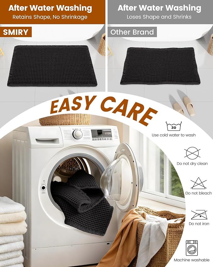 Smiry Waffle Bath Mat 59x20, Extra Soft Absorbent Bathroom Rugs, Non Slip Machine Washable Quick Dry Bath Rugs for Bathroom Floor, Tub, Shower, Home Decor Accessories, Black