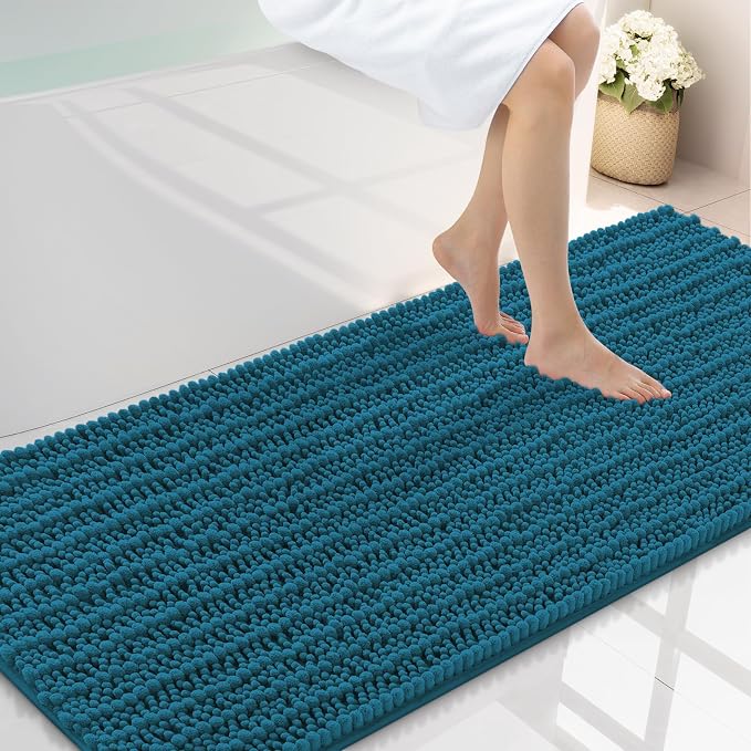 Smiry Bathroom Rugs Mat 59x24, Extra Soft Absorbent Chenille Bath Rugs, Non Slip Rubber Backing Machine Washable Quick Dry Bath Mats for Bathroom Floor, Tub, Shower, Home Accessories, Peacock Blue