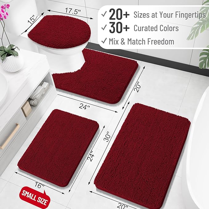 OLANLY Bathroom Rugs 32x20, Extra Soft Absorbent Chenille Bath Rugs, Rubber Backing Quick Dry, Machine Washable Bath Mats for Bathroom Floor, Tub and Shower, Home Decor Accessories, Burgundy