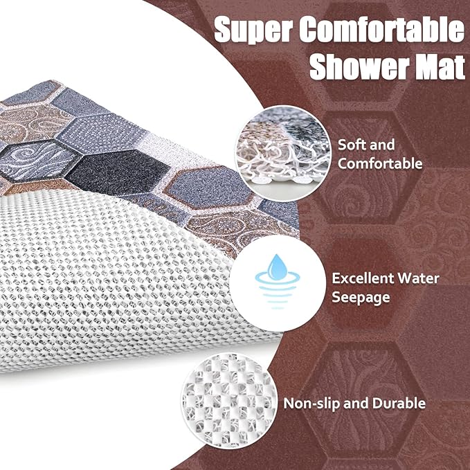 Shower Mat Bathtub Mat Non-Slip, 32x32 Inch, Soft Comfort Bath Mat with Drainage Holes, PVC Loofah Massage Bathmat for Shower, Tub, Bathroom, Wet Areas, Quick Drying
