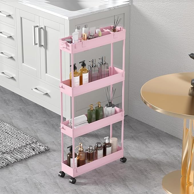 SPACELEAD 2-piece Set Slim Storage Cart 3 Tier,Bathroom Organizer Rolling Utility,Mobile Shelving Unit Slide Out for Office, Kitchen, Laundry Room & Narrow Places