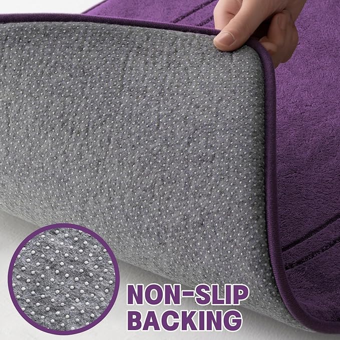 YIHOUSE Purple Memory Foam Bathroom Rug Set - 5 Piece Non Slip Bath Mats, Absorbent & Quick Drying for Bathroom Floor