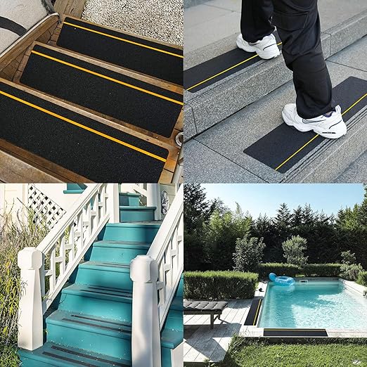 COSIMIXO 6" x 30" 10Pack Anti Slip Stair Tread with Reflective Strips,Best Grip Non Skid Tape,Anti-Skid Tape, High Traction Adhesive for Stairs Step