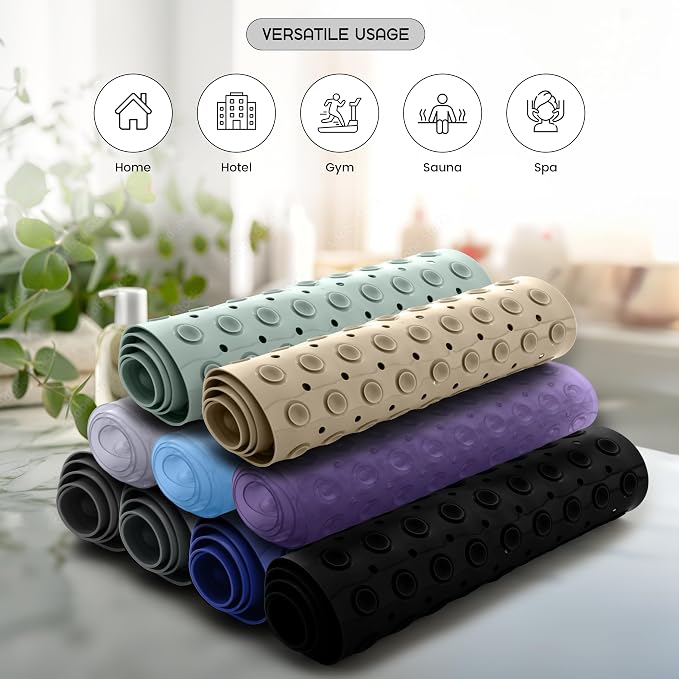 LDC Bath Mat for Tub, Inside Shower Bathtub Mat with Drain Holes and Suction Cups, Anti Slip Bath Mat Inside Tub Extra Long, 40x16 - Mint