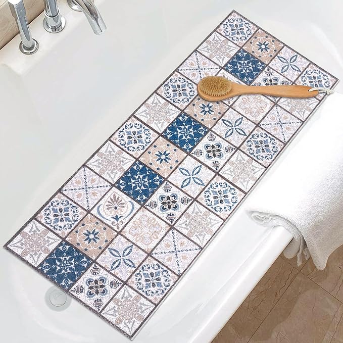 Shower Mat Non Slip Extra Long Bath Tub Mat Non Slip 16''x39'' Loofah Bathroom Shower Mat for Inside Shower Soft Textured Foot Massage Pad Bathroom Floor Mat for Wet Area No Suction Cups Quick Dry