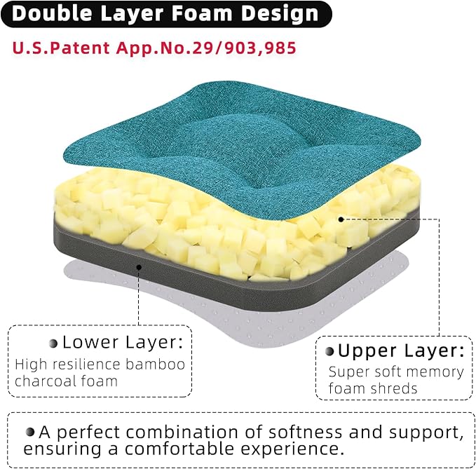 GOFORIT Memory Foam Cushion，Square Seat Cushions for Dining Chairs,Non-Slip Chair Pads with Removable Cover, 16'' x 16'', 2 Pack,Blue