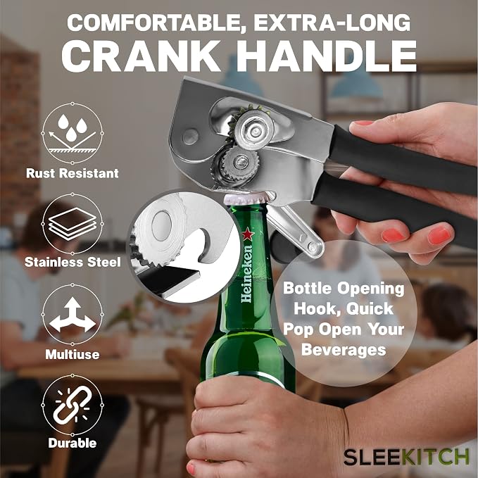 Commercial Can Opener Heavy Duty Manual Hand Crank for Large Cans | Hand Crank, Large Handheld for Big Cans, Swing Grip Design, Comfortable Easy Crank Handle