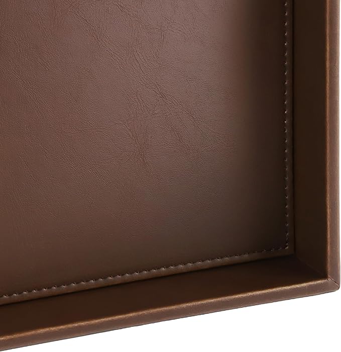 HofferRuffer Faux Leather Vanity Tray, Elegant Desktop Storage Organizer, Decorative Catchall for Perfume, Bathroom Valet, Nightstand or Dresser, 8 x 8 x 1.8 inches (Brown)