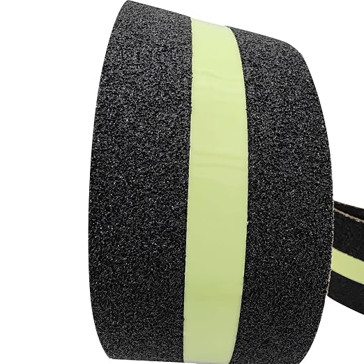 Premium Anti Slip Traction Tape 2" x 16.5 FT - Glow in Dark Green Stripe, No-Residue Tape for Stairs & Outdoor, Weatherproof, Easy Apply & Remove - Durable & High Visibility
