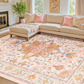 RELEANY Area Rugs 7'x10' Washable Non-Slip, Floral Vintage Distress Medallion Carpet for Living Room Bedroom Dining Room, Light Pink Colorful