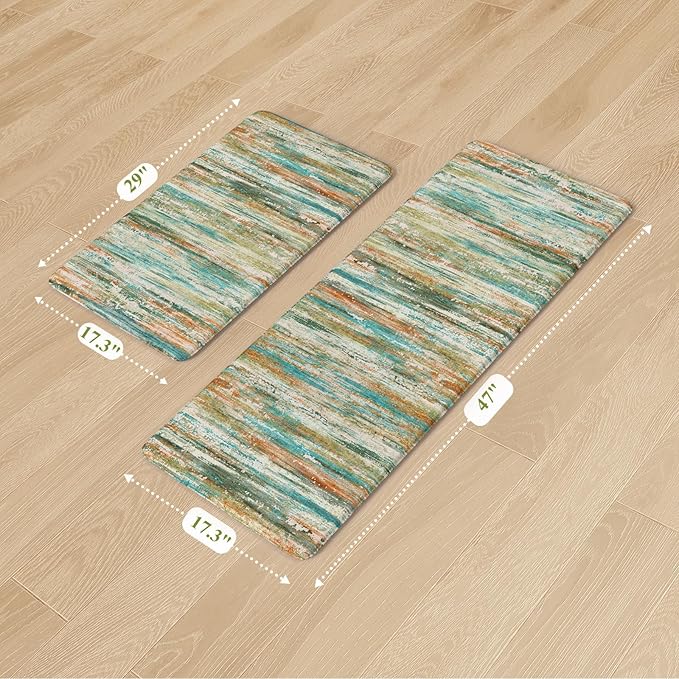 KIMODE Kitchen Mats Cushioned Anti Fatigue 17"x47"+17"x29", Abstract Farmhouse Kitchen Mats for Floor 2 Piece, Padded Kitchen Floor Mats Non Slip, Standing Mat for Laundry Office Sink Desk Colorful
