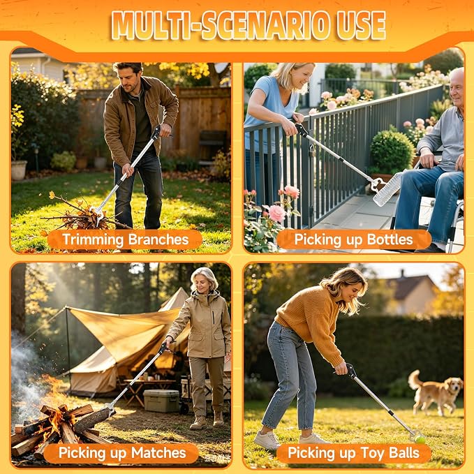 Heavy Duty Reacher Grabber Pickup Tool,38inch Short Fireplace Fits Grabber Reacher Tool Aluminum Alloy Trash Picker Wide Jaws Hollow Wood Grabber Tool Log BBQ Tongs with Study Durable Handle