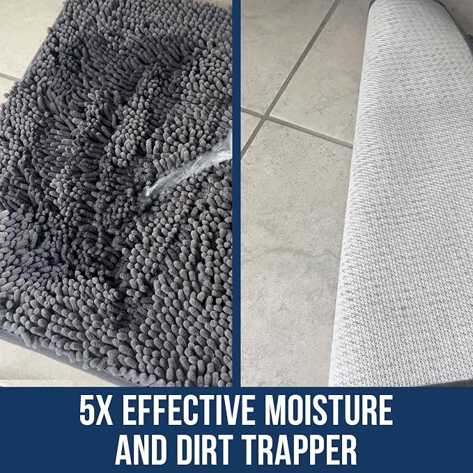Muddy Mat Chenille Bathroom Rugs Quick Dry Microfiber Mats Non Slip Washable, Extra Thick, Soft and Highly Absorbent Bath Mats for Bathroom, Kitchen, and Shower Floor - Grey Small 28"X18"