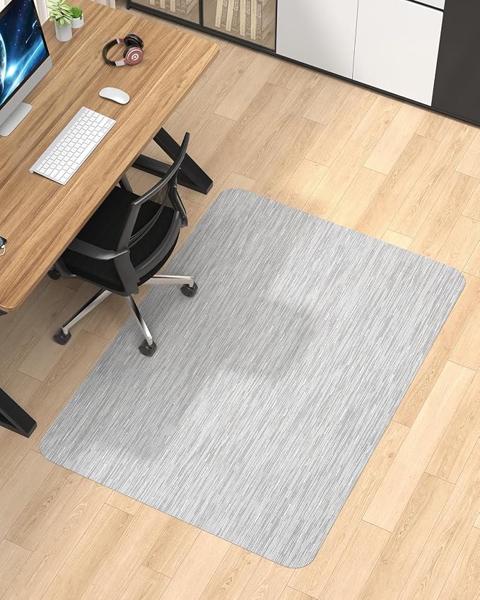 Blvornl Office Chair Mat for Hardwood Floor, 45"*53.1" Desk Computer Chair Mat for Hard Wood, Large Anti-Slip Hard Floor Protector Rolling Chair Mat, PVC Mat Desk Rug for Office and Home Silver Grey