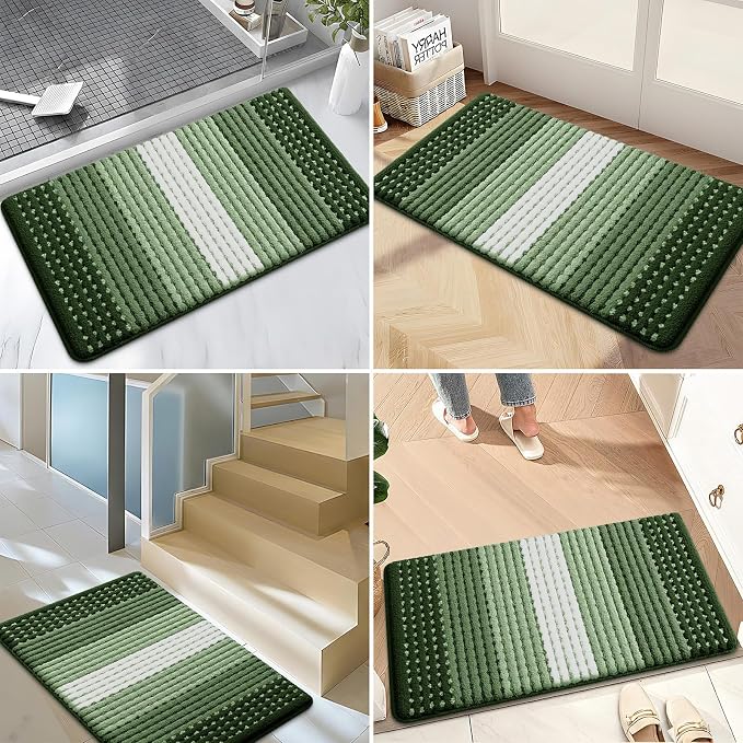 Kitinjoy Indoor Outdoor Door Mat, 59x36 Non-Slip Absorbent Dirt Trapper, Low-Profile Washable Inside Entrance Front Floor Mat, Sturdy Soft Entry Dotted Ombre Doormats for Entryway, Green