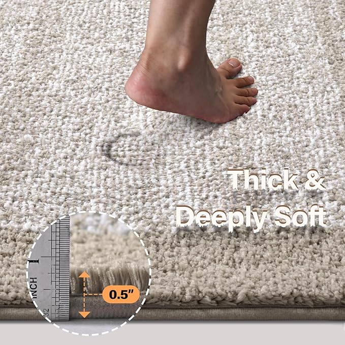 48x24 Long Bathroom Rugs Non Slip Washable, Large Bath Rugs for Bathroom Floor Tub,Soft Absorbent Quick Dry Bath Mats for Shower, Bathtub, Home Decor（Greige）