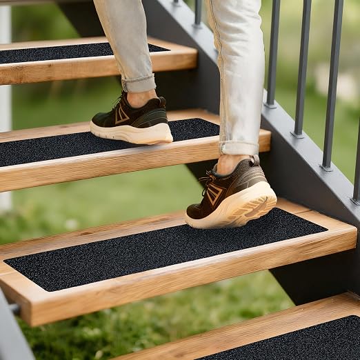 LifeGrip Anti Slip Traction Treads (15-Pack), 6 inch X 24 inch, Best Grip Tape Grit Non Slip, Outdoor Non Skid Tape, High Traction Abrasive Adhesive for Stairs Step, Black