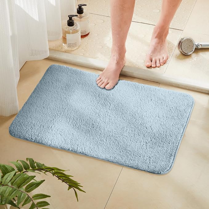 TECHMILLY Fluffy Tufting Bathroom Rug Mat 36x24, Absorbent Thick Non Slip Microfiber Mats, Quick Dry Machine Washable Bath Rug for Bathroom Floor, Bathtub and Shower, Sky Blue