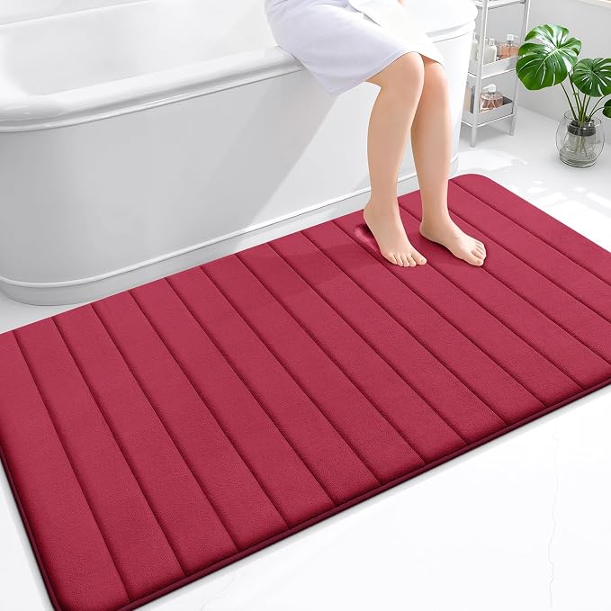 OLANLY Memory Foam Bath Mat 59x35, Super Soft Absorbent Bathroom Rugs, Quick Dry, Machine Washable Shower Floor Rugs, Bathmat Carpet, Bathroom Home Decor Accessories, Burgundy