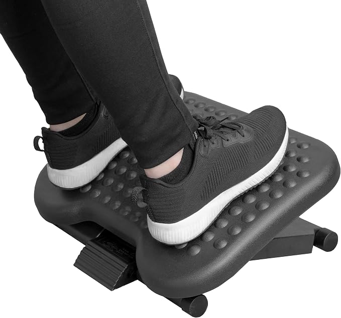 Mount-It! Under Desk Footrest with Foot Pedal Height Adjustment (4.25"–6.75"), Adjustable 30° Tilt Ergonomic Office Foot Rest, Non Slip Massage Surface Foot Stool Under Desk