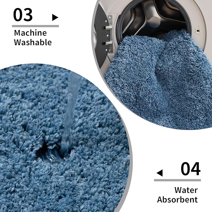 Disolla Blue Bathroom Rug 20x32 - Non-Slip Plush Thick Bath Mat, Highly Absorbent & Ultra Soft Fluffy Floor Mat, Machine Washable for Shower and Tub