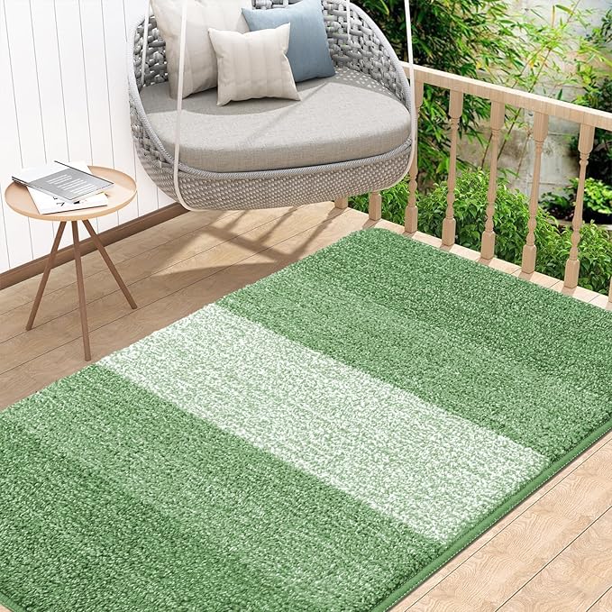 Kitinjoy Indoor Outdoor Door Mat, 48x32 Non-Slip Absorbent Dirt Trapper, Low-Profile Washable Inside Entrance Front Floor Mat, Sturdy Soft Entry Doormats for Entryway, Sage Green
