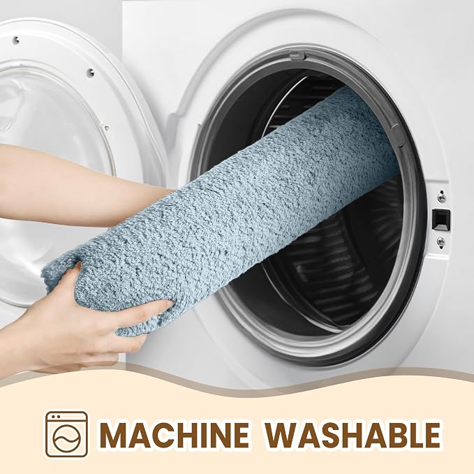 TECHMILLY Fluffy Tufting Bathroom Rug Mat 36x24, Absorbent Thick Non Slip Microfiber Mats, Quick Dry Machine Washable Bath Rug for Bathroom Floor, Bathtub and Shower, Sky Blue