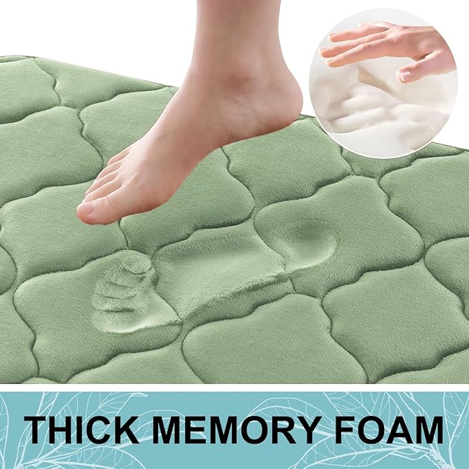 OLANLY Memory Foam Bath Mat Rug 47x17, Ultra Soft and Absorbent Bathroom Rugs, Non-Slip, Comfortable, Machine Washable Bath Carpet for Bathroom Floor, Tub Shower and Home Decor Accessories, Sage Green