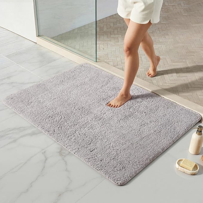 TYUU Large Bathroom Rugs, Ultra Soft Super Absorbent Bath Rugs Non Slip Washable Quick Dry Bath Mat with Rubber Backing for Bathroom Floor, Shower, or Sink, Light Grey 3' x 4'