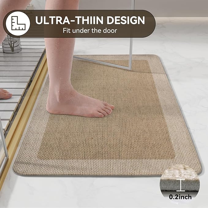 YDKGL Bathroom Rugs, Ultra Thin Bath Mat Fit Under Door Super Absorbent Non Slip Quick Dry Bath Mat, Rubber Backing Shower Mat Outside Shower
