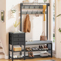 Itaar Coat Rack, Hall Tree with Bench and Shoe Storage, 7-in-1 Entryway Bench with Soft Cushion, Storage Bag, 3 Fabric Drawers(Grey)