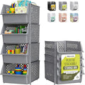 TidyFriend 4 Pack Stackable Storage Bins Open Front for Pantry Organizers and Storage, Pantry Storage for Food, Kitchen and Home Organization, Plastic Storage Bins, Dorm Room Essentials (Grey)