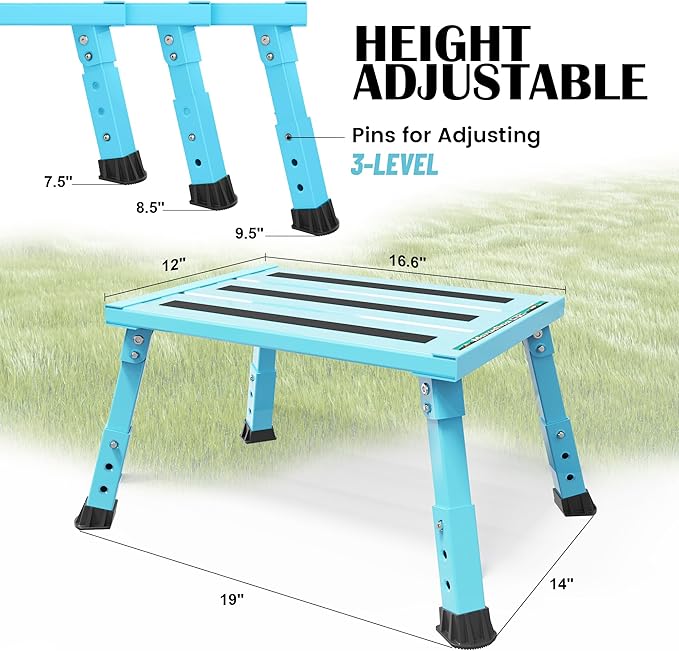 Marudina Large Platform RV Steps, 3-Level Adjustable Height Aluminum Folding Step Stool, Light Folding Anti-skidding RV Step, Supports Up to 1,000 lb (17.5" X 13.5" Large Platform)