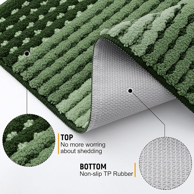 Kitinjoy Indoor Outdoor Door Mat, 59x20 Non-Slip Absorbent Dirt Trapper, Low-Profile Washable Inside Entrance Front Floor Mat, Sturdy Soft Entry Dotted Ombre Doormats for Entryway, Green