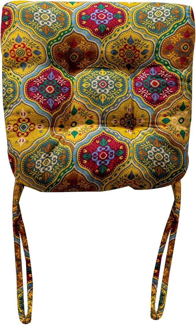 vctops Boho Geometric Chair Cushions with Ties U-Shaped Soft Cozy Cotton Linen Chair Pads Non Slip Seat Cushions for Indoor Dining Room and Kitchen Chairs (Yellow,16"x16")