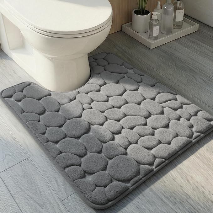 YIHOUSE Memory Foam Bath Mat Cobblestone Bathroom Rugs Super Water Absorbent Bath Mats for Bathroom Machine Washable Bath Rugs(20 x 24,Dark Gray)