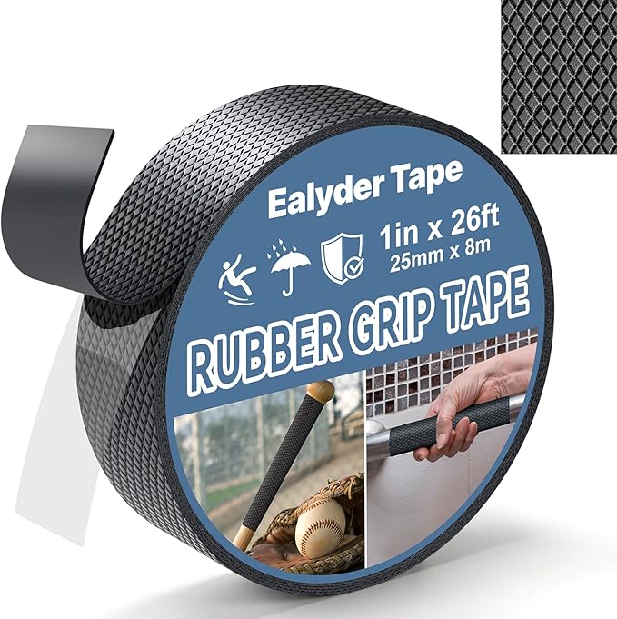 1 Inch x 26 FT Rubber Grip Tape, Black Ultra-Thin Strong Adhesive Anti-Slip for Handles, Home Use, Waterproof Wear-Resistant Heat Resistant Grip Tape, Comfortable in Hands