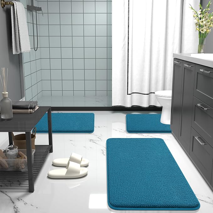 OLANLY Thick Memory Foam Bathroom Runner Rugs 59x24, Extra Soft Absorbent Long Bath Mats, Quick Dry, Non-Slip, Machine Washable Mats for Bathroom, Tub and Shower, Home Decor Accessories, Peacock Blue