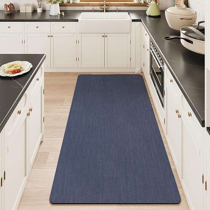 Mecko Bath Mat Rug, Rubber Non-Slip Quick Dry Absorbent Thin Bathroom Rugs Fit Under Door Bathroom Floor Mats-Shower Rug for in Front of Bathtub, Sink, Shower Room(Navy Blue,24"x48")