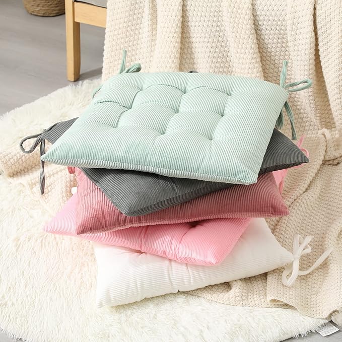 HLOVME Corduroy Chair Cushion with Ties Ultra Soft Warm Floor Cushion for Kids Reading Nook Comfortable Square Seat Cushion for Adult 15.7”x15.7”, Green