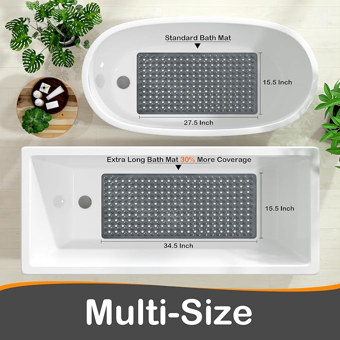 Yimobra Bathtub Mat Non Slip, 27.5"X15.5" Machine Washable Shower Floor Mat, Soft on Feet, Bathmat with Drain Holes and Suction Cups, Bathroom Essentials, Dark Grey