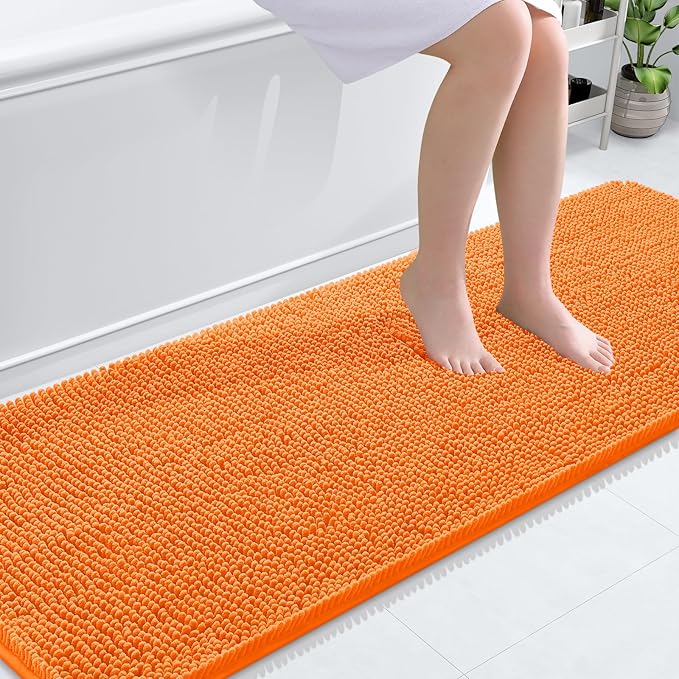 OLANLY Bathroom Runner Rugs 70x24, Extra Soft Absorbent Chenille Bath Rugs, Rubber Backing Quick Dry, Machine Washable Long Bath Mats for Bathroom Floor, Tub and Shower, Home Decor Accessories, Orange