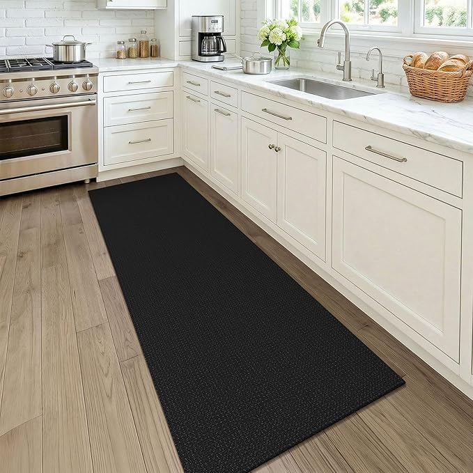 KOZYFLY Black 2x7 Washable Kitchen Runner Rug, Non Slip Runners for Hallway, Cotton Entryway Runner, Braided Floor Carpet for Entry, Kitchen, Bedside, Hall, Black/Dark Grey