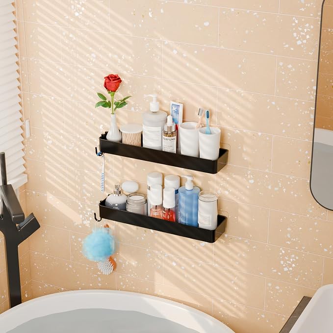 Yieach 2 Pack Black in Shower Organizers,Adhesive Shower Caddy,No Rust Acrylic Shower Shelves & Storage Rack,Plastic Bathroom Shelves,Bathtub Storage Organizer,Shampoo,Conditioner Holder for Washroom
