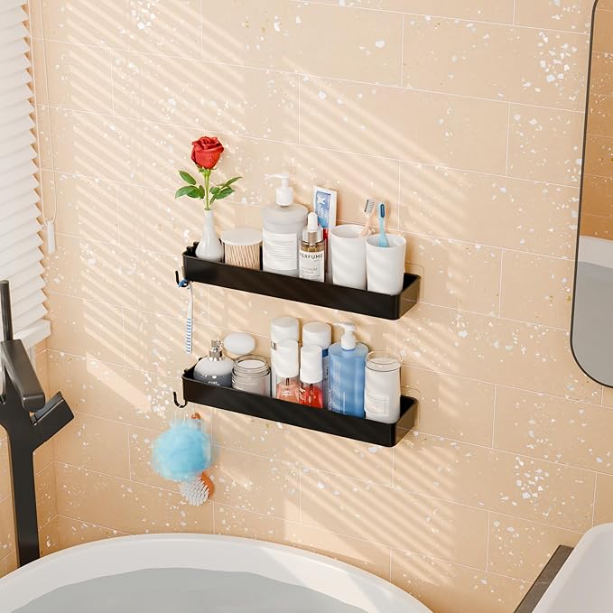 Yieach 4 Pack in Shower Organizers,Adhesive Shower Caddy,No Rust Acrylic Shower Shelves & Storage Rack,Plastic Bathroom Shelves,Bathtub Storage Organizer,Shampoo,Conditioner Holder for Washroom,Black