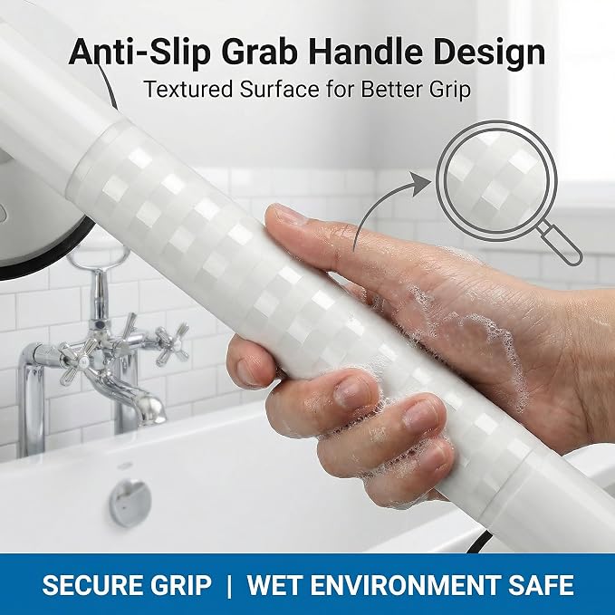 Magicbox Grab Bars for Bathtub for Seniors, 2 Pack 14.4 Inch No Drilling Shower Grab Bar with Vacuum Suction, Red Line Warning, Bathroom Safety Handle for Elderly Parents