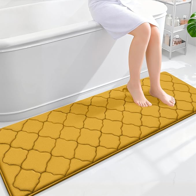 OLANLY Memory Foam Bath Mat Rug 59x20, Ultra Soft and Absorbent Bathroom Rugs, Non-Slip, Comfortable, Machine Washable Bath Carpet for Bathroom Floor, Tub, Shower and Home Decor Accessories, Yellow