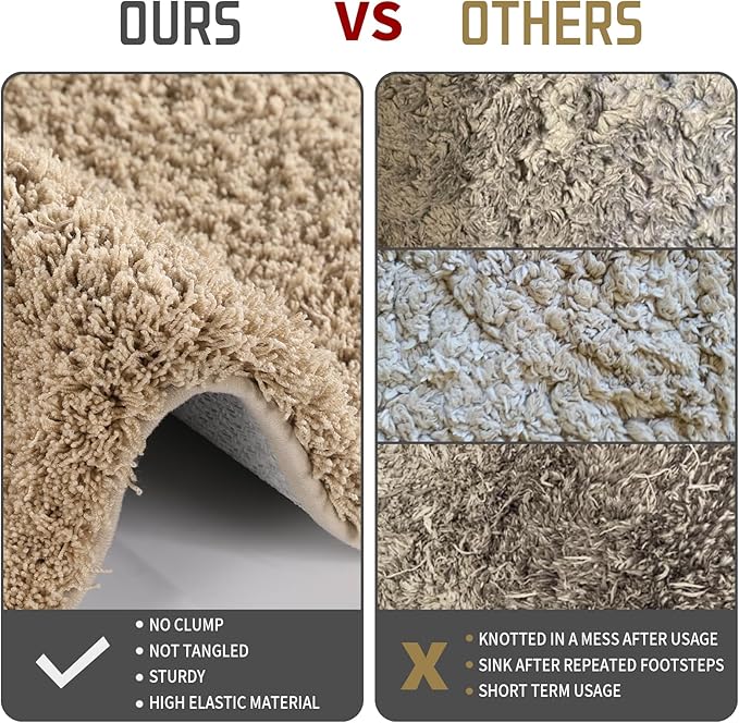Yimobra Plush Thick and Soft Cut Pile Bathroom Mats, Super Shaggy Comfortable Quick Water Absorbing Non Slip Bath Rugs, Ultra Plush Thick with Machine Washable Bath Mat, 36"x 24", Pure Beige