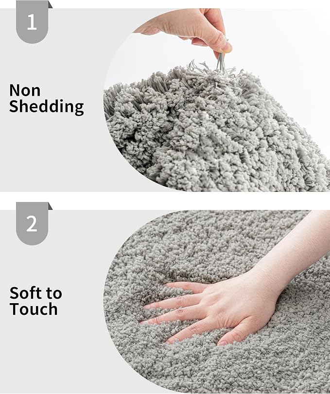 Disolla Grey Bathroom Rug 17x24 - Non-Slip Plush Small Bath Mat, Highly Absorbent & Ultra Soft Fluffy Floor Mat, Machine Washable for Shower and Tub